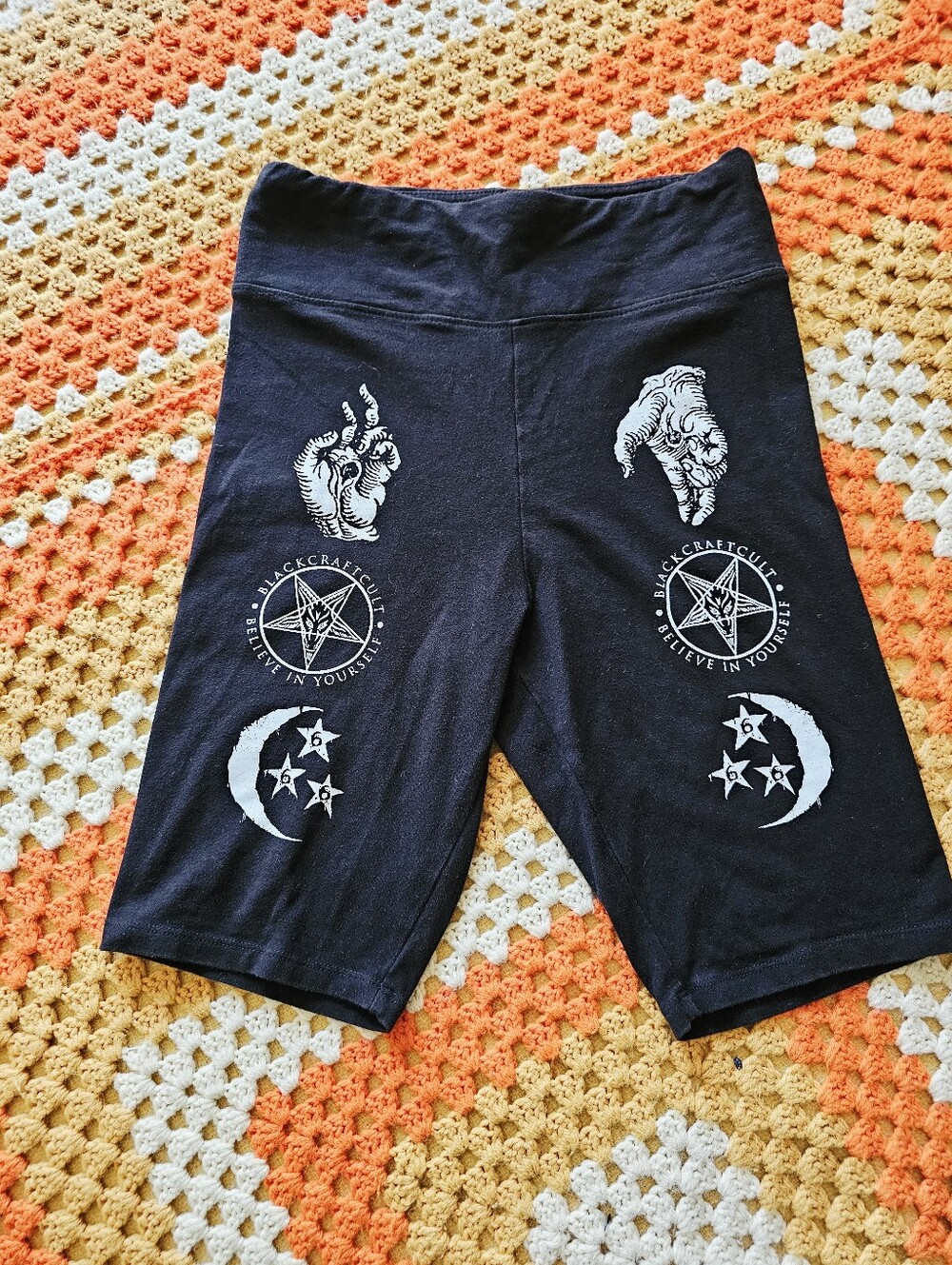 Blackcraft Cult Occult 666 Pentagram Moon Goth Graphic Bike Shorts
